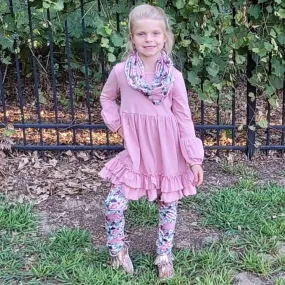 Pink Tunic Top Pumpkin Floral Legging Set & Scarf Set