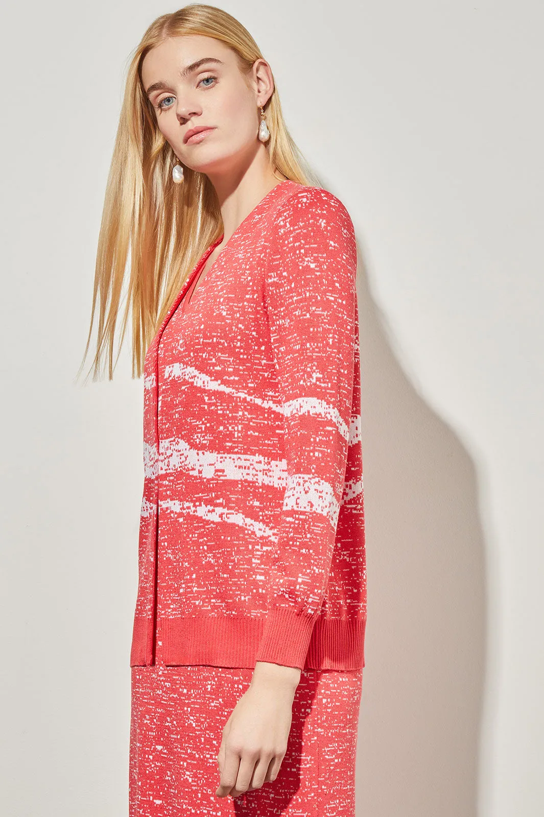 Plus Size Long Sleeve Jacket - Abstract Line Soft Lightweight Knit