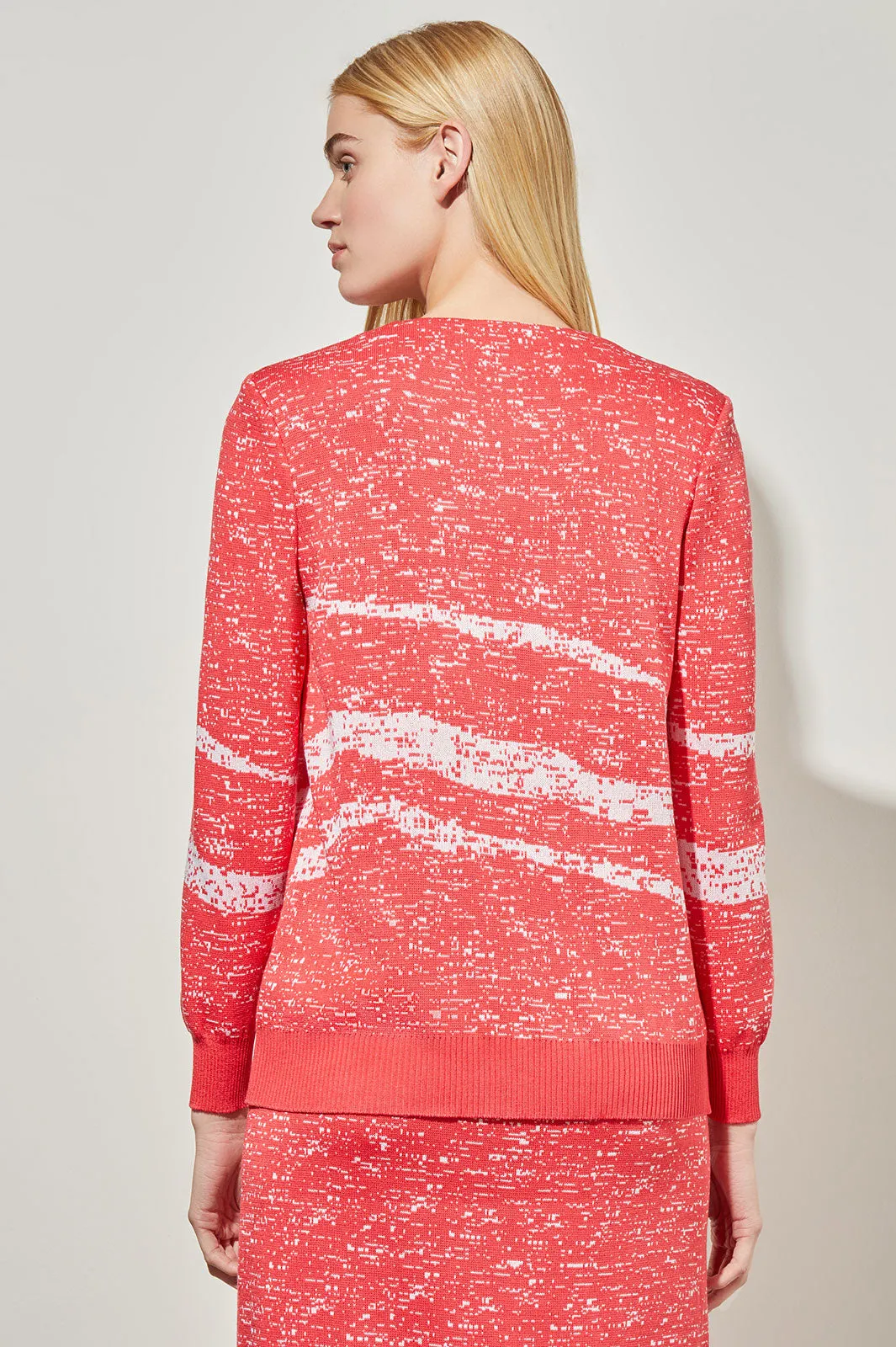 Plus Size Long Sleeve Jacket - Abstract Line Soft Lightweight Knit