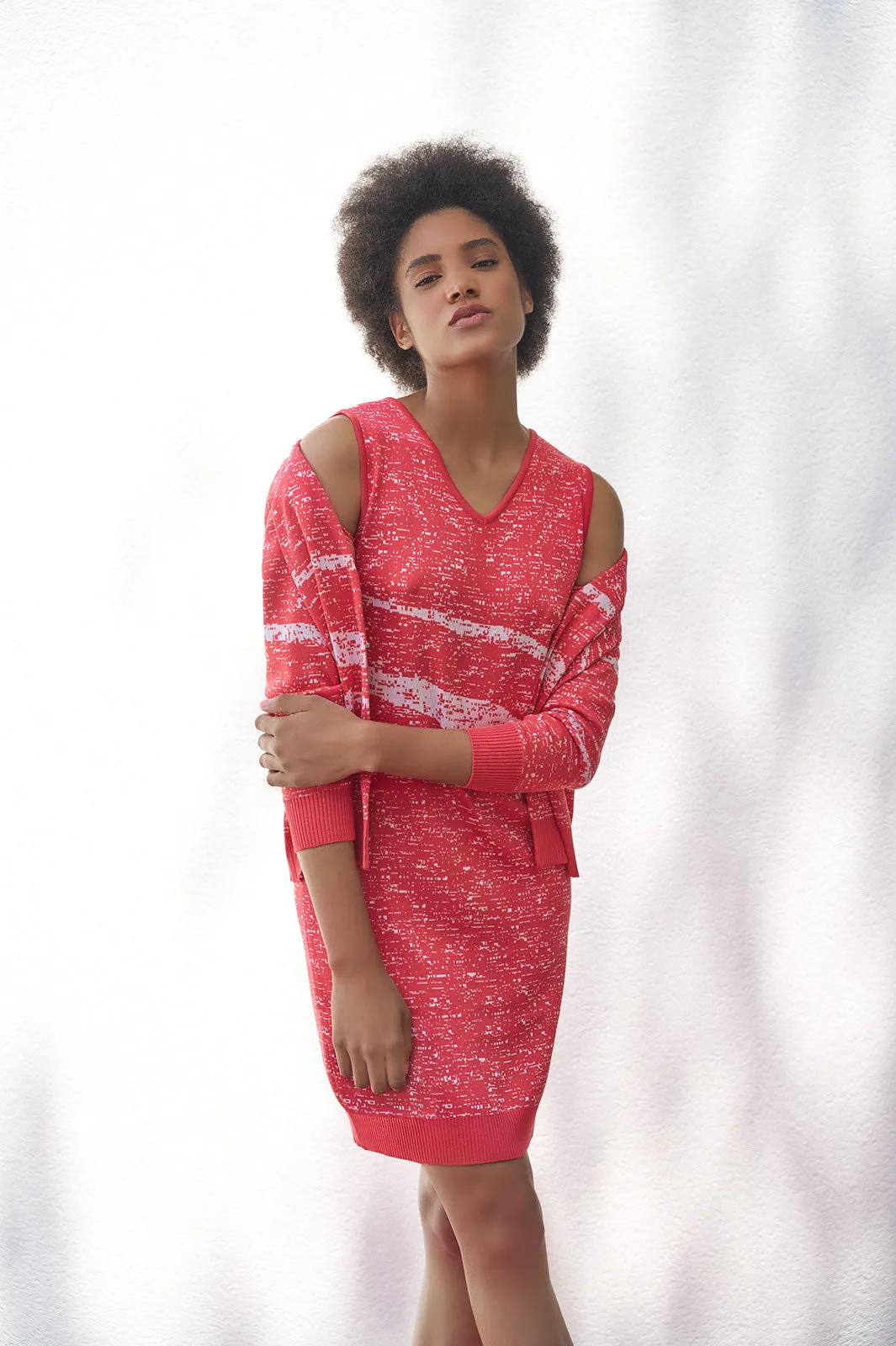 Plus Size Long Sleeve Jacket - Abstract Line Soft Lightweight Knit