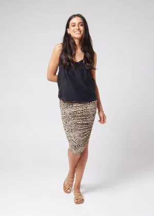 Ross Ruched Bamboo Midi Tube Skirt - Brown Leopard