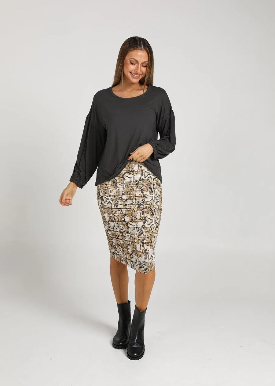 Ross Ruched Bamboo Midi Tube Skirt - Snake