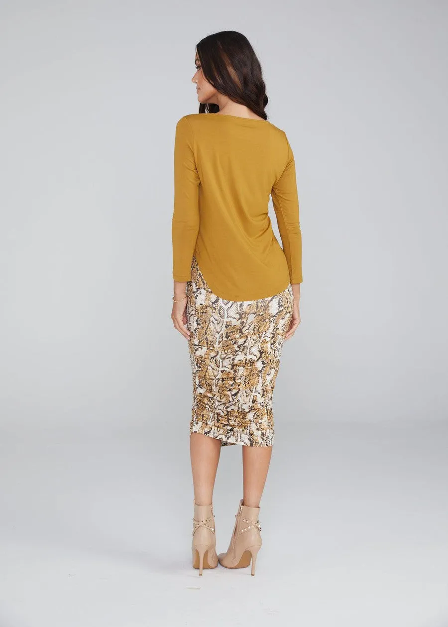 Ross Ruched Bamboo Midi Tube Skirt - Snake