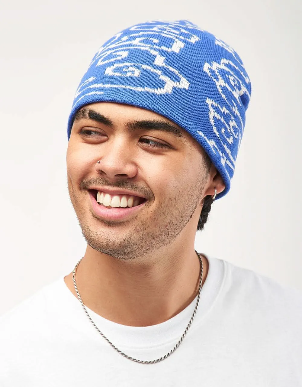 Route One Clouds Cuffless Beanie - Dazzling Blue/Angora
