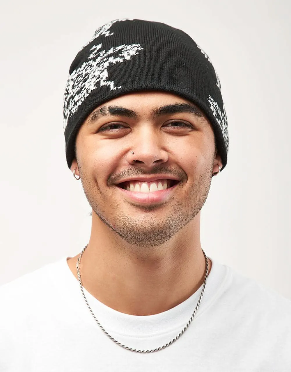 Route One Dragon Cuffless Beanie - Black/Angora