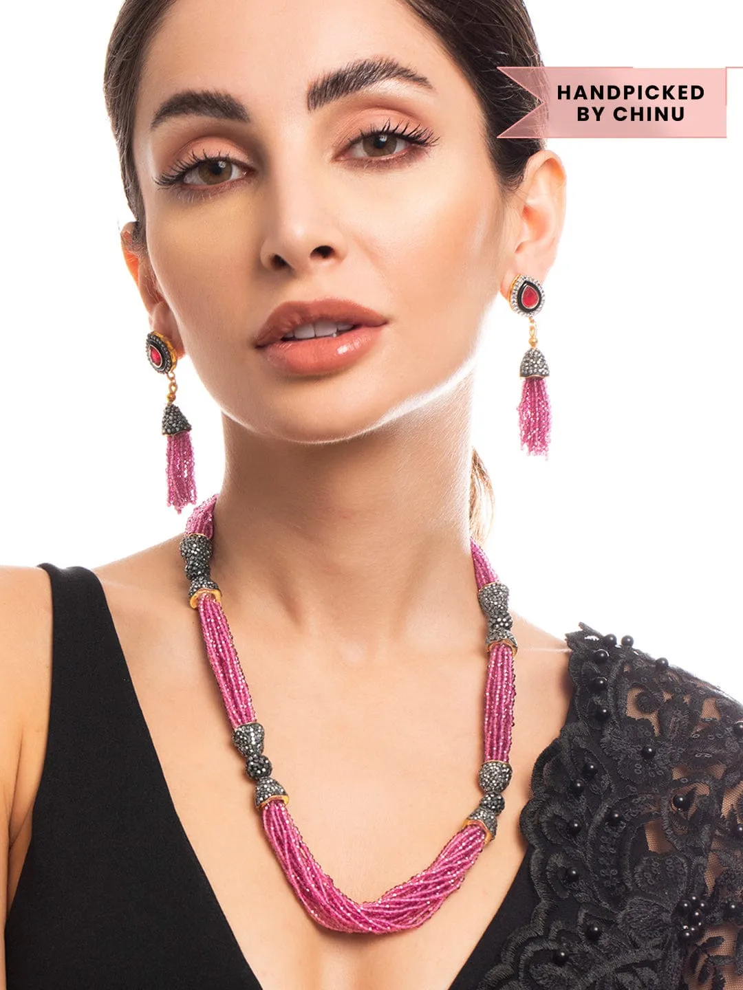 Rubans 22K Gold Plated Necklace Set With Stone studded beads Design