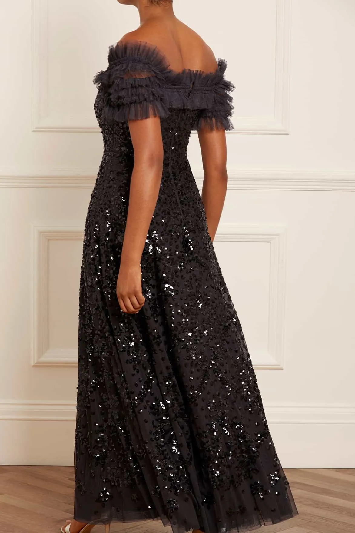 Sequin Wreath Off-Shoulder Gown