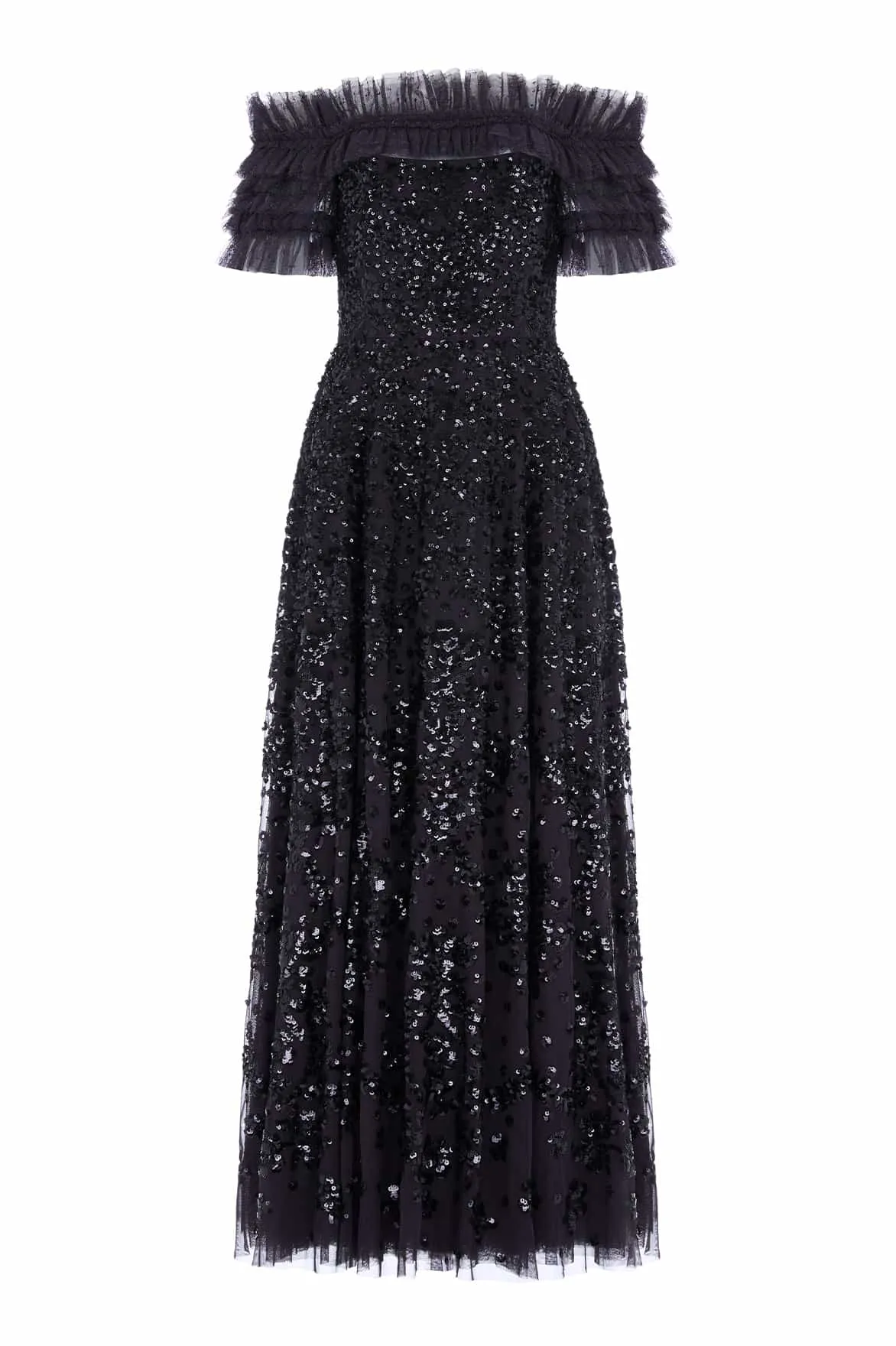 Sequin Wreath Off-Shoulder Gown