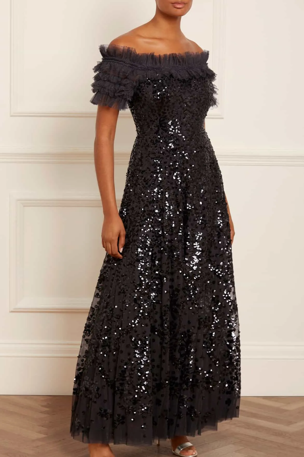 Sequin Wreath Off-Shoulder Gown