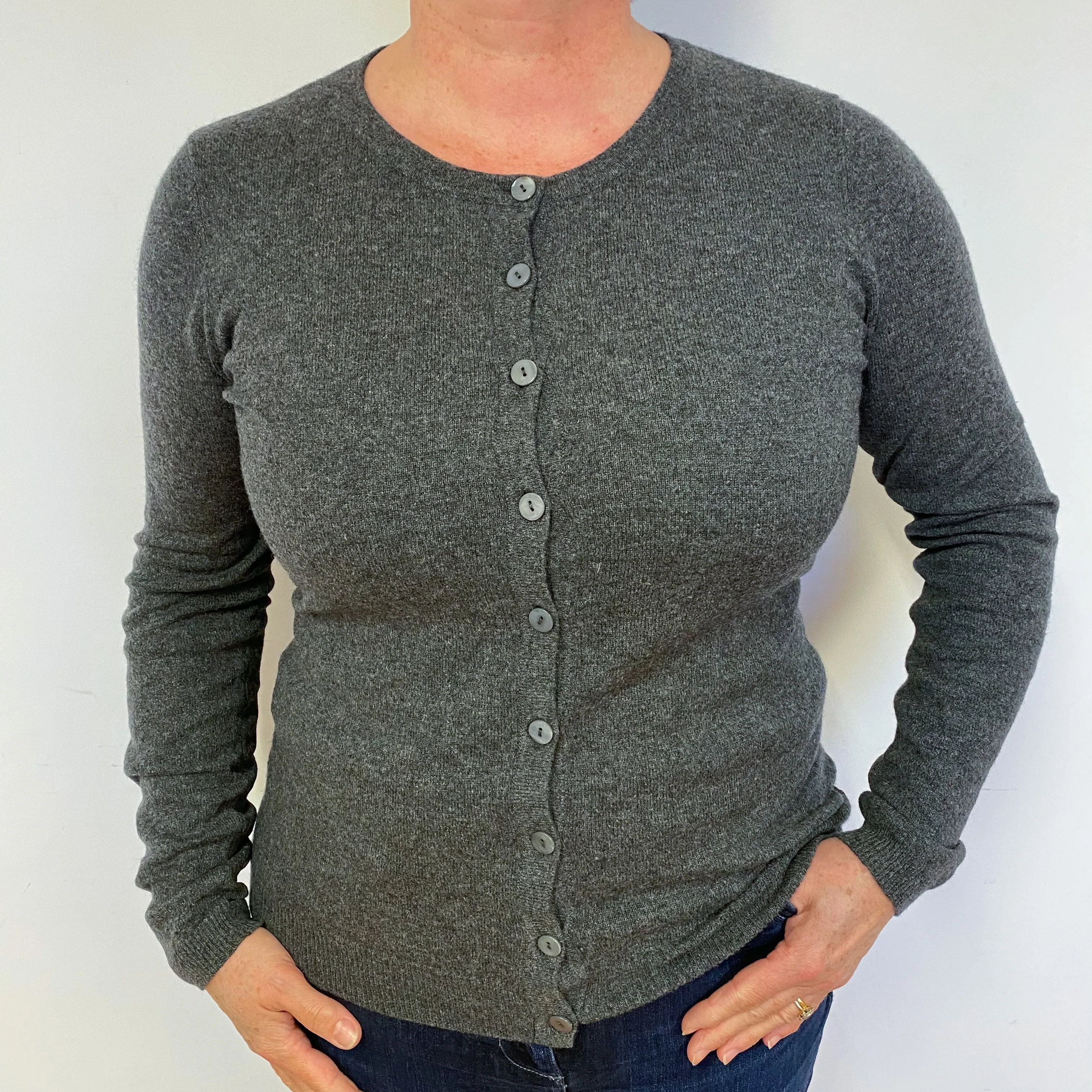 Slate Grey Cashmere Crew Neck Cardigan Large