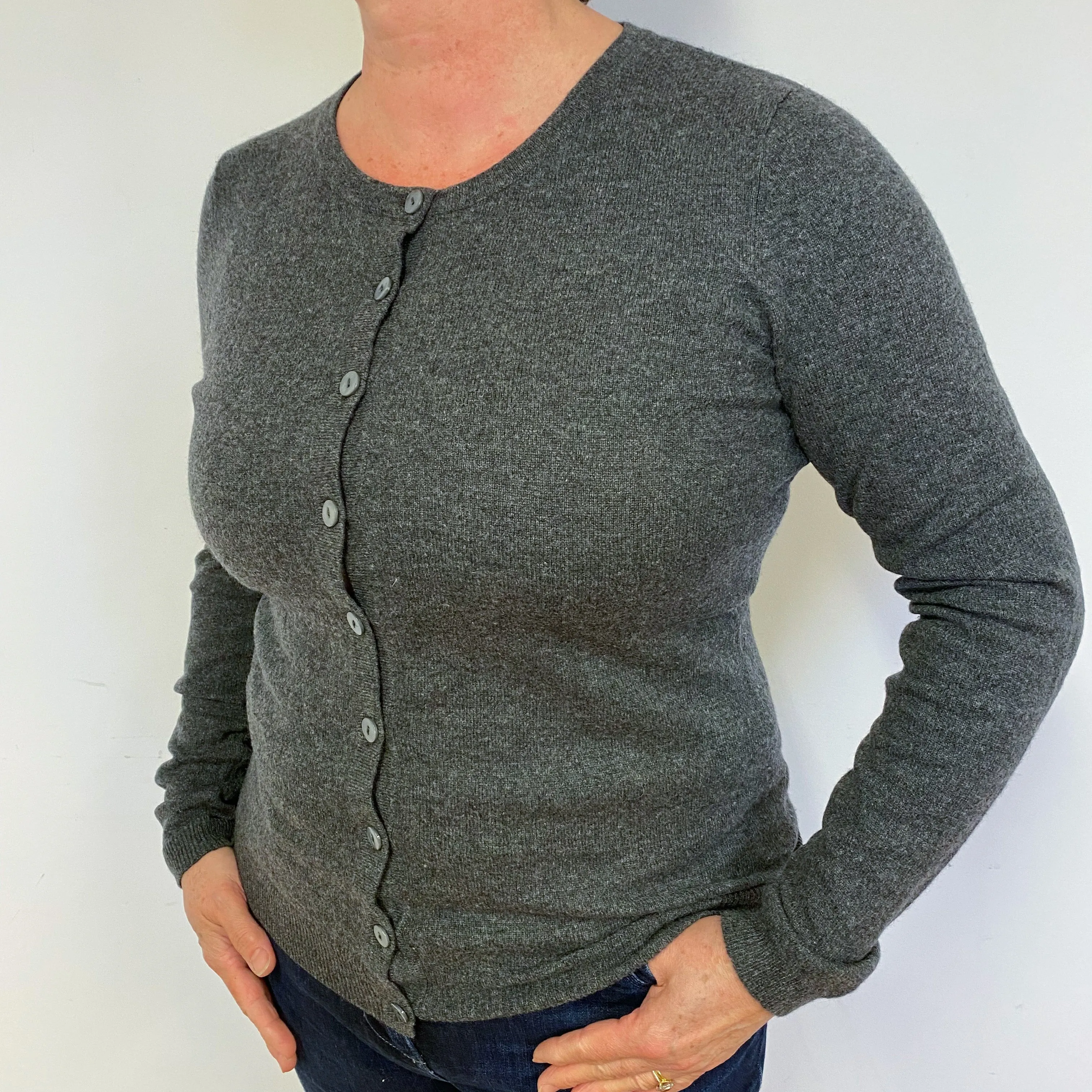 Slate Grey Cashmere Crew Neck Cardigan Large