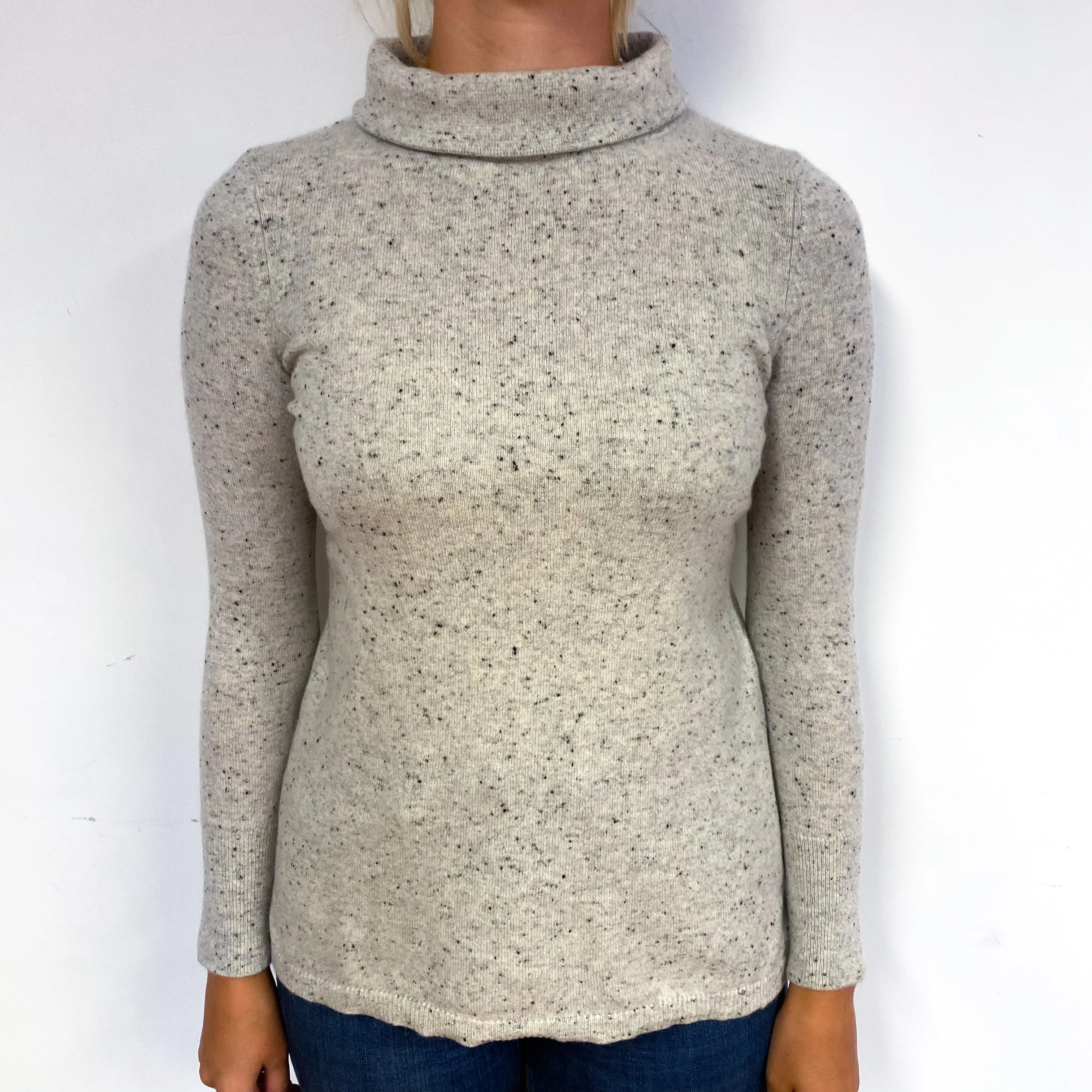 Smoke Grey Fleck Cashmere Funnel Neck Jumper Small/Petite