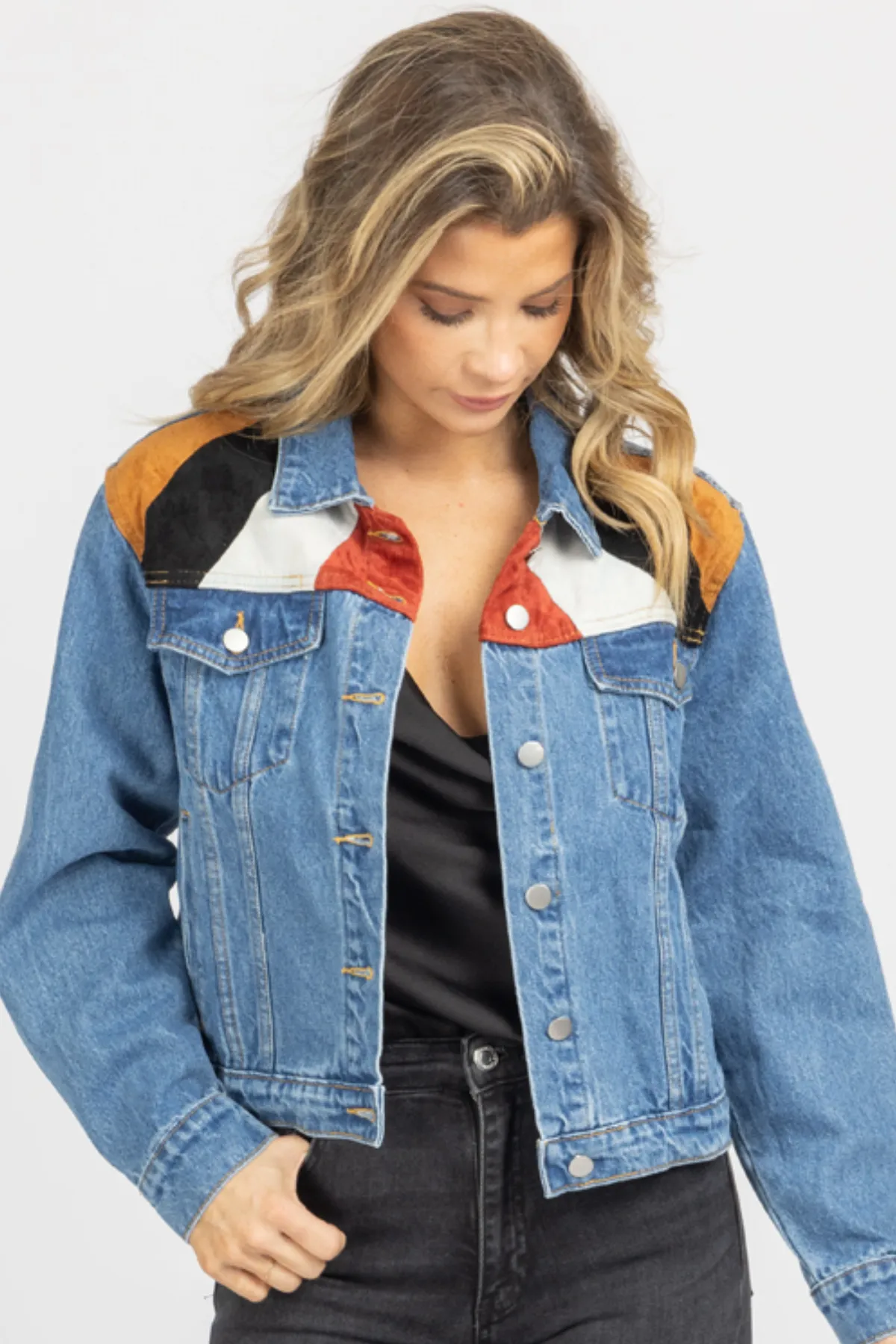 SUEDE PATCH RELAXED DENIM JACKET