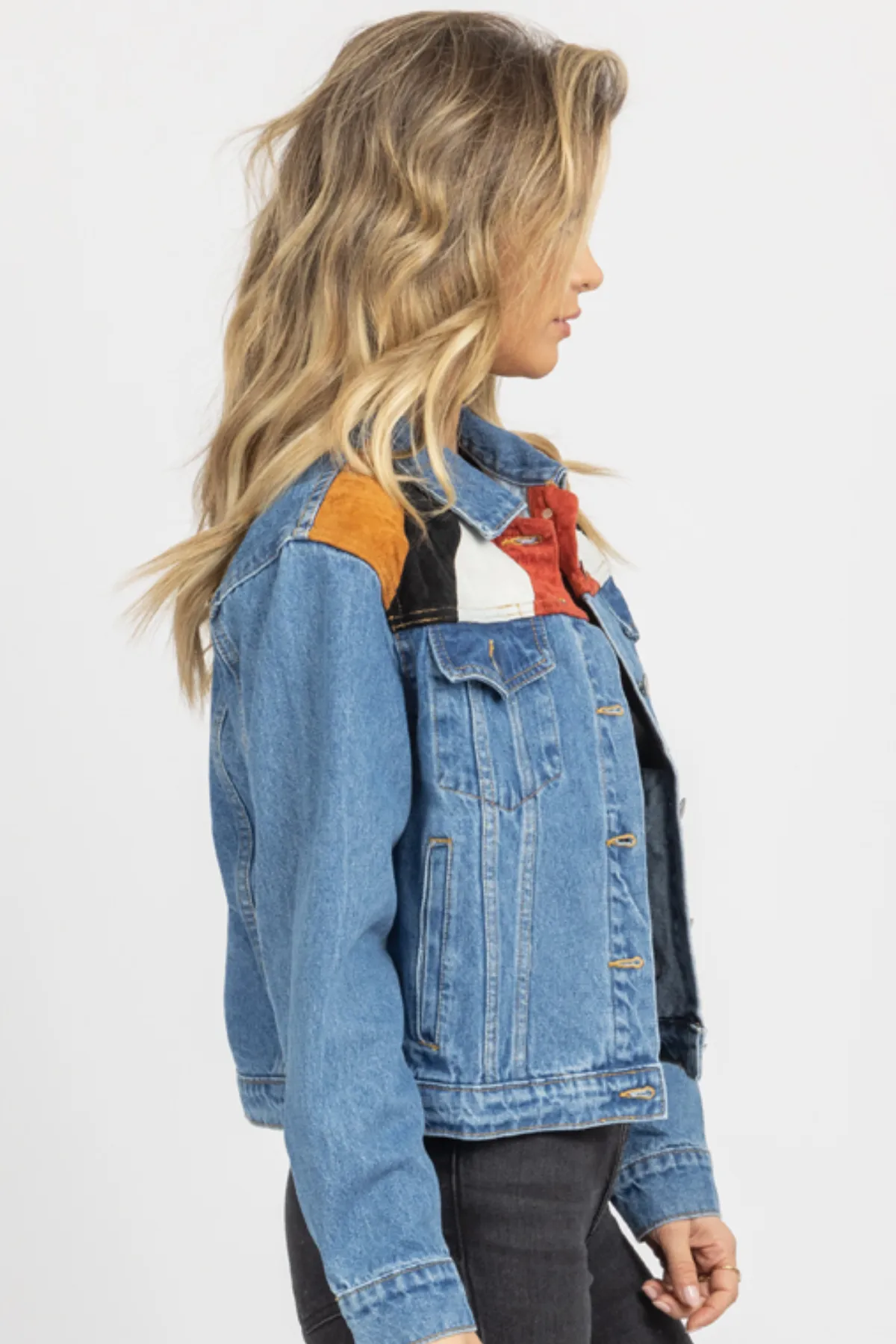 SUEDE PATCH RELAXED DENIM JACKET