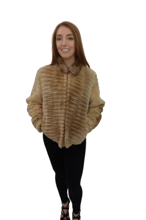 Tan Sheared Beaver Jacket with Chinchilla Collar