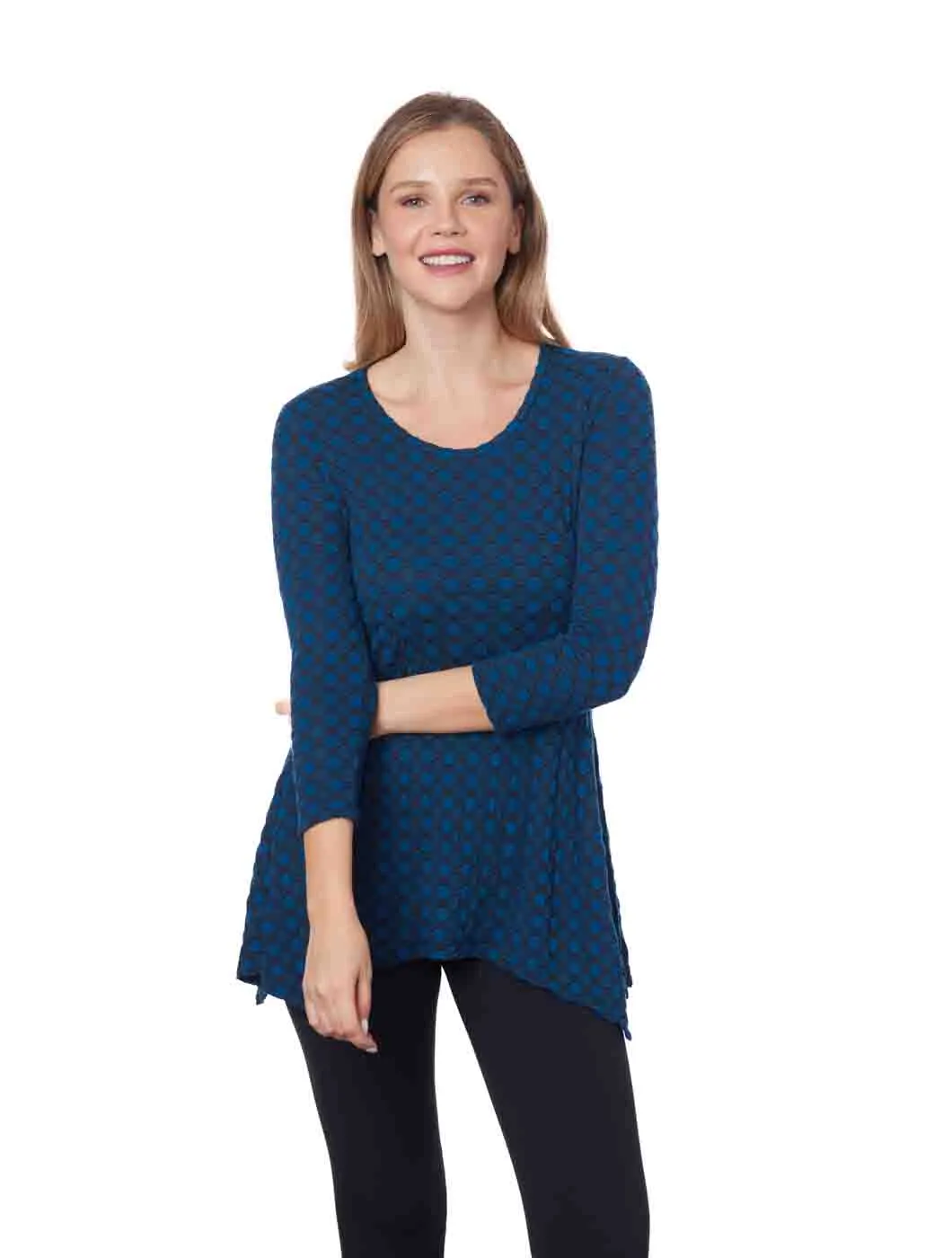 Tianello "YUKO" Knit Jersey Jacquard "Asbury" Tunic - Midnight Teal - XS