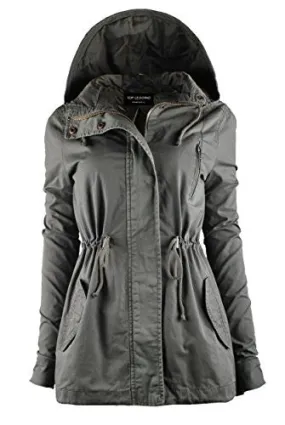 TL Women's Militray Anorak Parka Hoodie jackets with Drawstring OLIVE SMALL