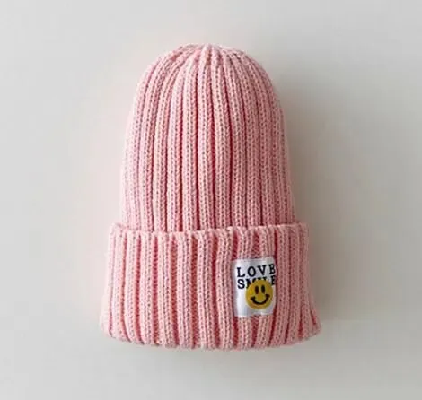 Toddler Ribbed Knit Beanie "LOVE SMILE"