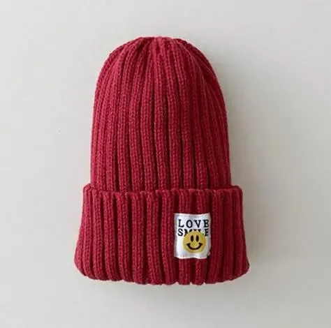 Toddler Ribbed Knit Beanie "LOVE SMILE"