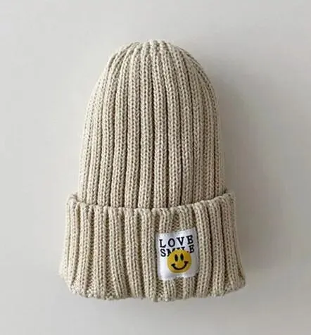 Toddler Ribbed Knit Beanie "LOVE SMILE"
