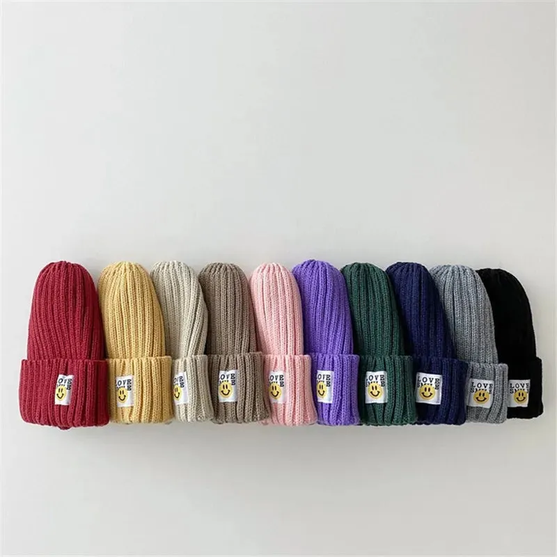 Toddler Ribbed Knit Beanie "LOVE SMILE"