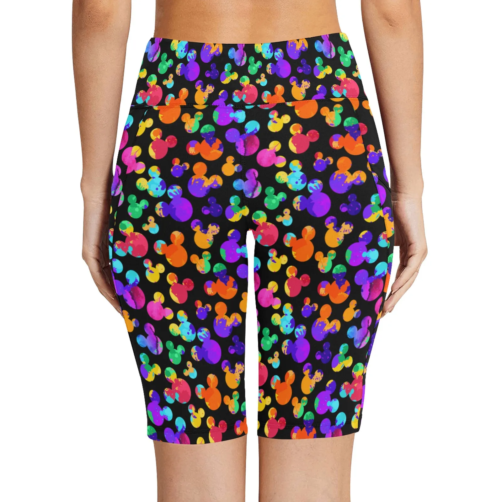 Watercolor Women's Athletic Workout Half Tights Leggings With Side Pockets