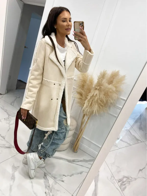 Wenkouban-Winter outfits ideas New solid color thickened sherpa splicing coat jacket