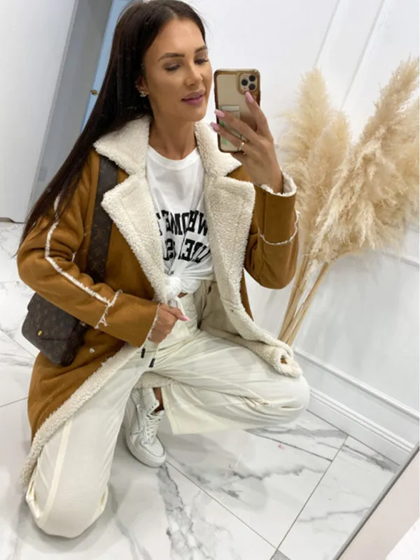 Wenkouban-Winter outfits ideas New solid color thickened sherpa splicing coat jacket