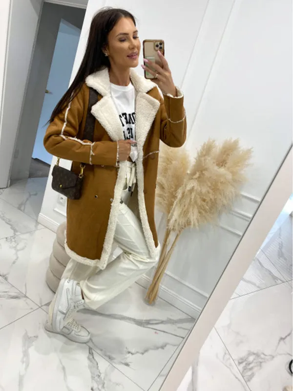 Wenkouban-Winter outfits ideas New solid color thickened sherpa splicing coat jacket