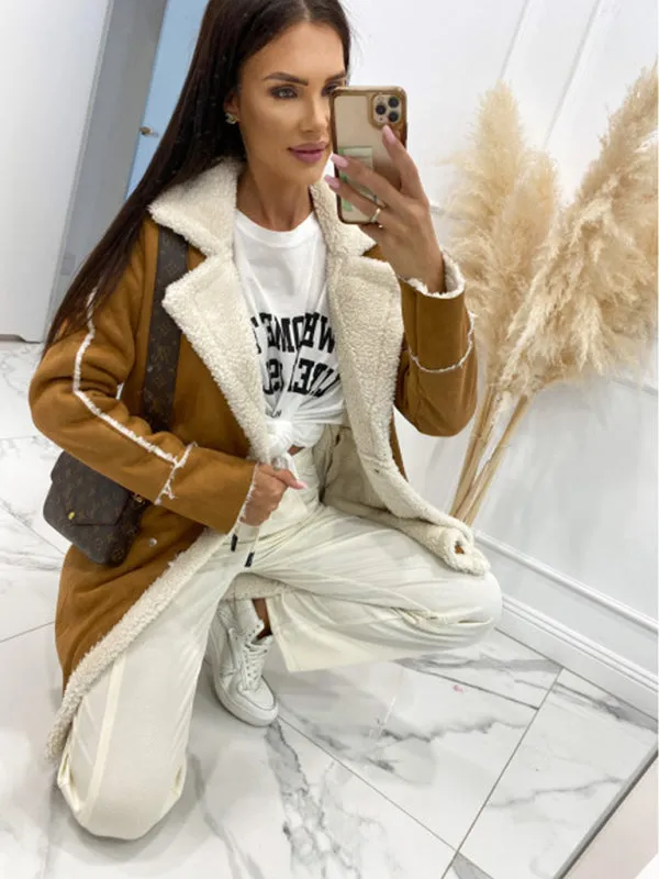 Wenkouban-Winter outfits ideas New solid color thickened sherpa splicing coat jacket