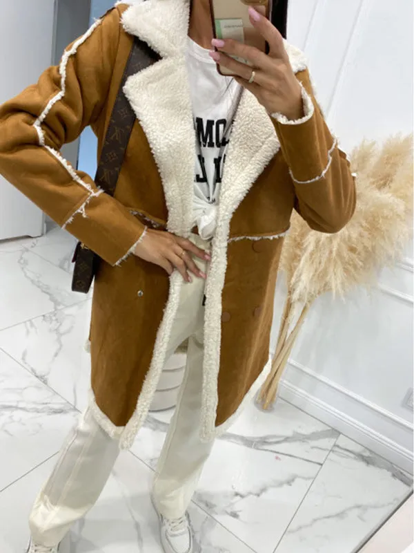 Wenkouban-Winter outfits ideas New solid color thickened sherpa splicing coat jacket