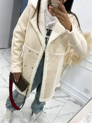 Wenkouban-Winter outfits ideas New solid color thickened sherpa splicing coat jacket