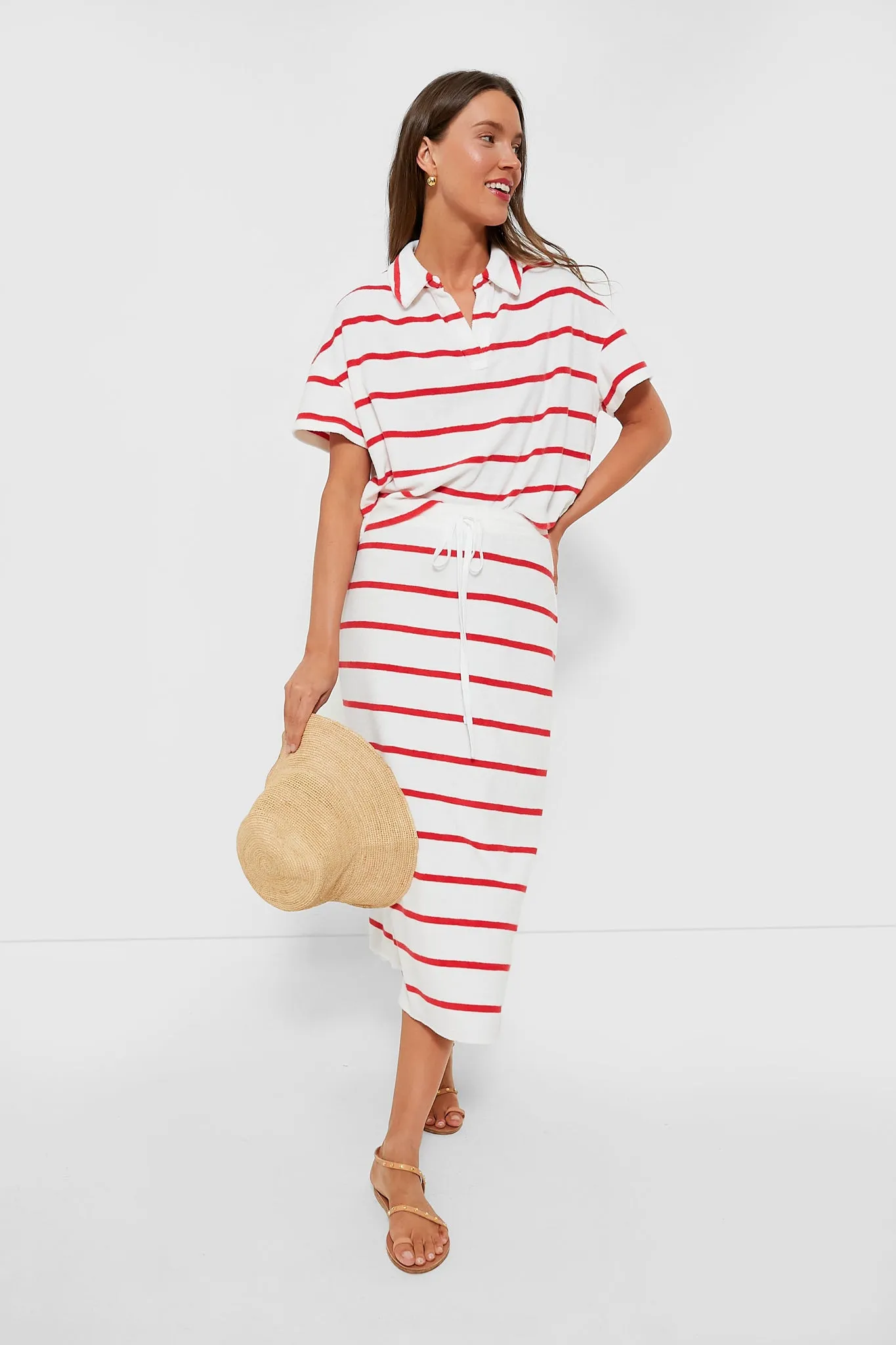 White and Flame Stripe Terry Towel Skirt