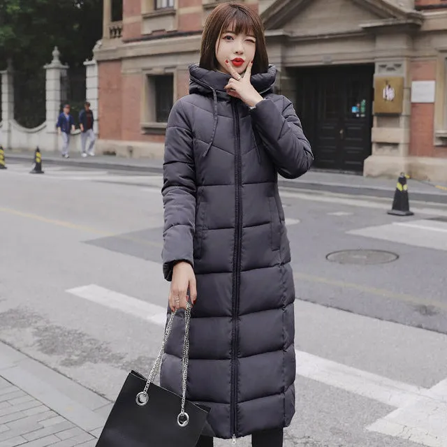 Winter Women Jacket X-long Hooded Cotton Padded Female Coat High Quality Warm Outwear
