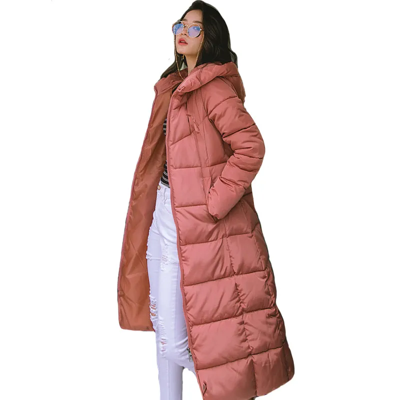Winter Women Jacket X-long Hooded Cotton Padded Female Coat High Quality Warm Outwear