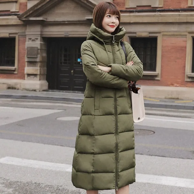 Winter Women Jacket X-long Hooded Cotton Padded Female Coat High Quality Warm Outwear