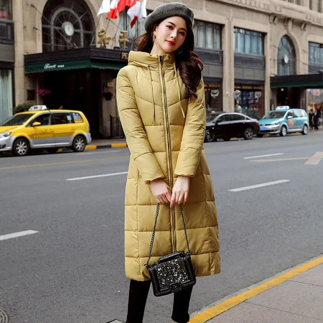 Winter Women Jacket X-long Hooded Cotton Padded Female Coat High Quality Warm Outwear