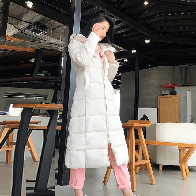 Winter Women Jacket X-long Hooded Cotton Padded Female Coat High Quality Warm Outwear