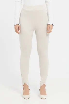 Women Ivory Multi Button Leggings
