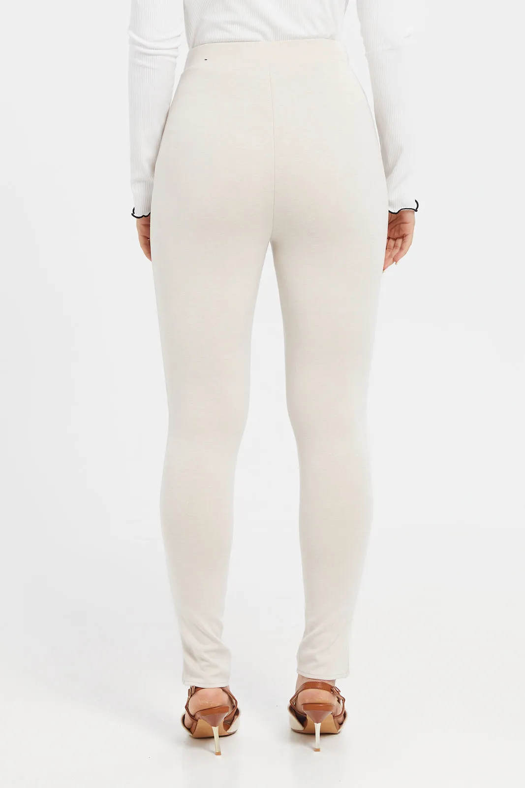 Women Ivory Multi Button Leggings