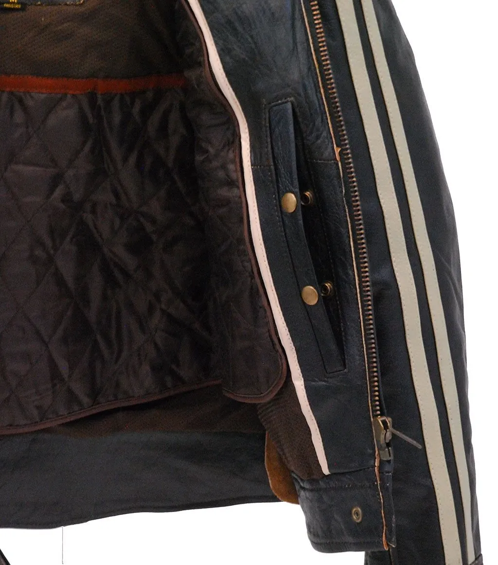 Women's Vintage Brown w/Tan Stripe Vented Racer Jacket #LA581VZN ()