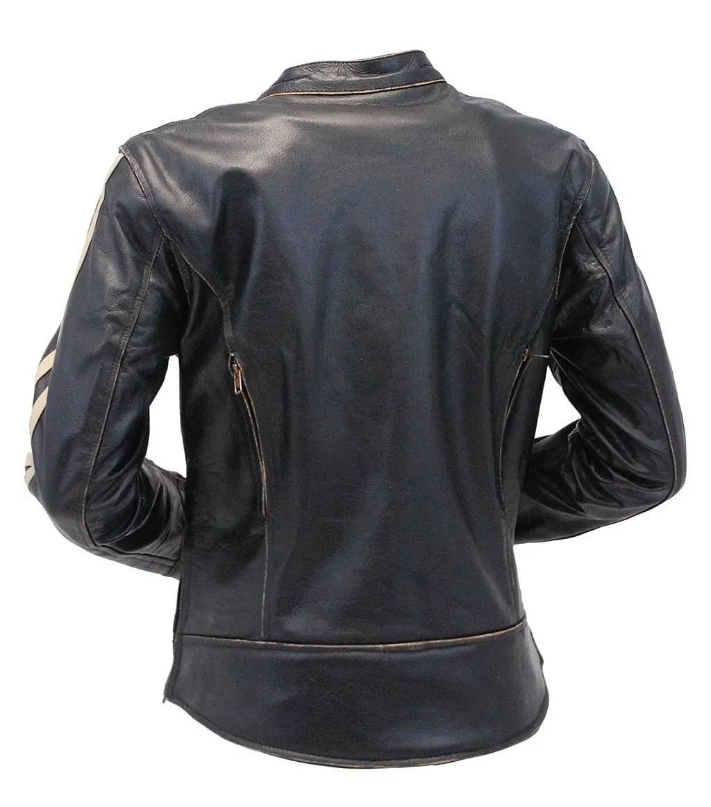 Women's Vintage Brown w/Tan Stripe Vented Racer Jacket #LA581VZN ()