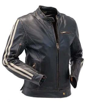 Women's Vintage Brown w/Tan Stripe Vented Racer Jacket #LA581VZN ()