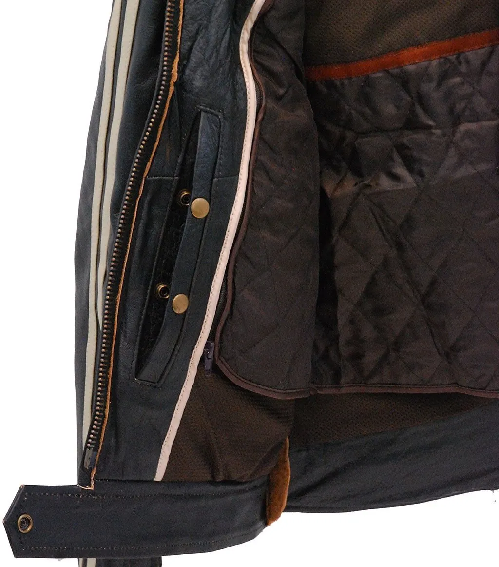 Women's Vintage Brown w/Tan Stripe Vented Racer Jacket #LA581VZN ()