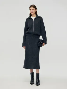 Wool Blend Cardigan And Midi Skirt Two-Piece Set