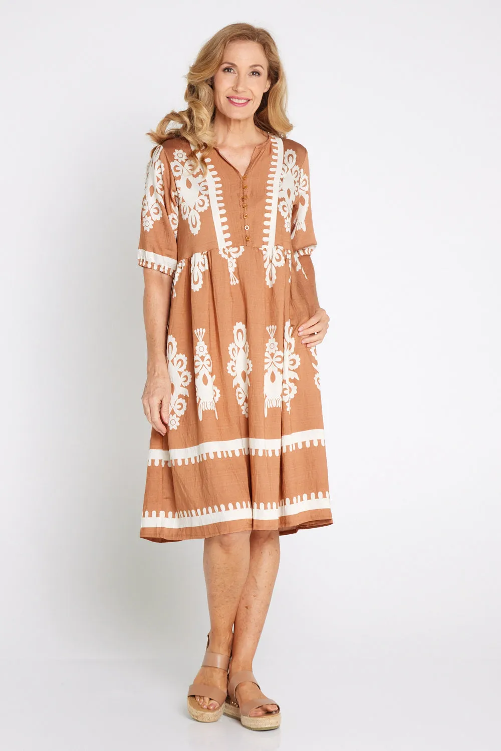 Zalara Dress - Tan Caramel/Cream