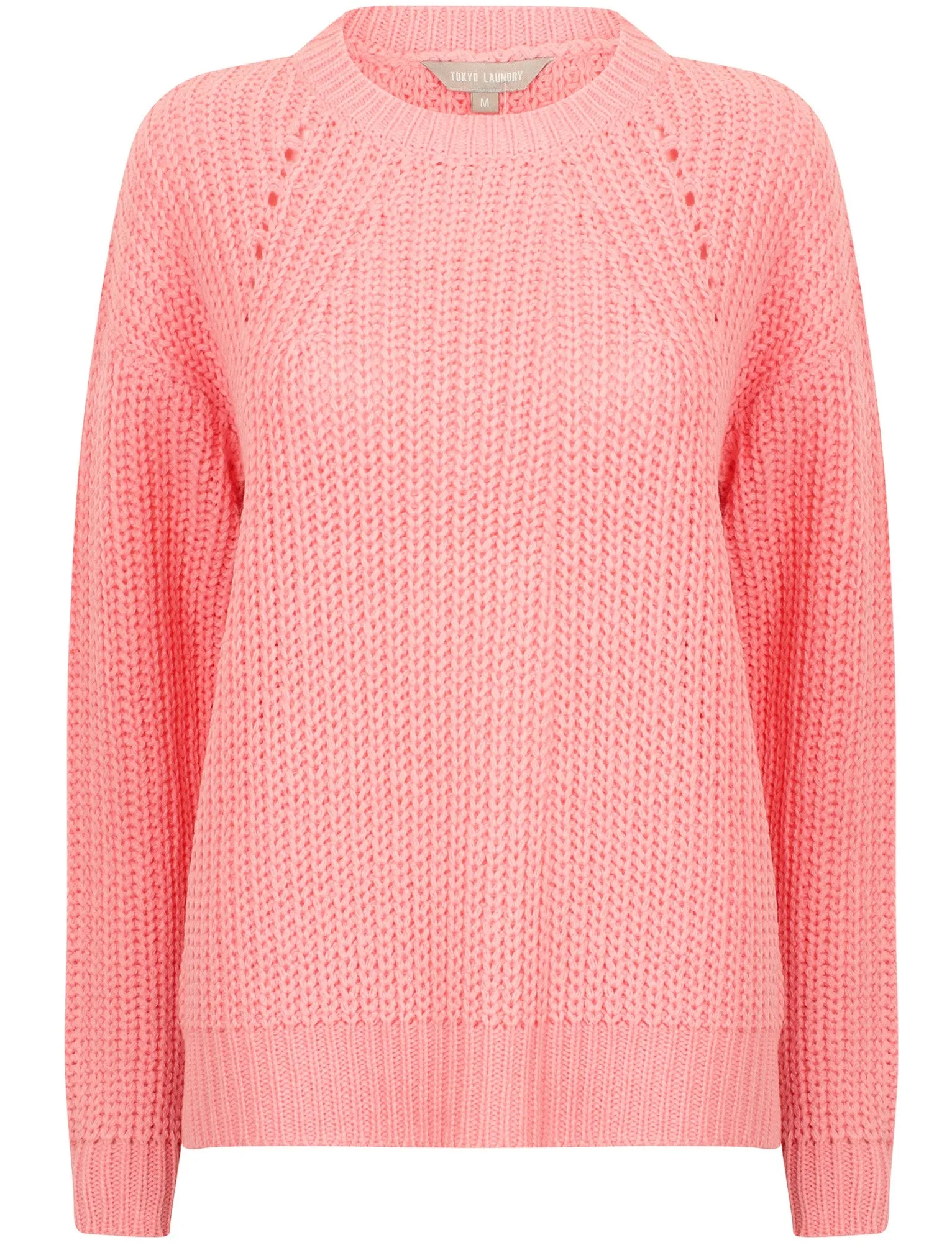 Zember Fisherman Knit Pointelle Jumper in Candy Pink - Tokyo Laundry